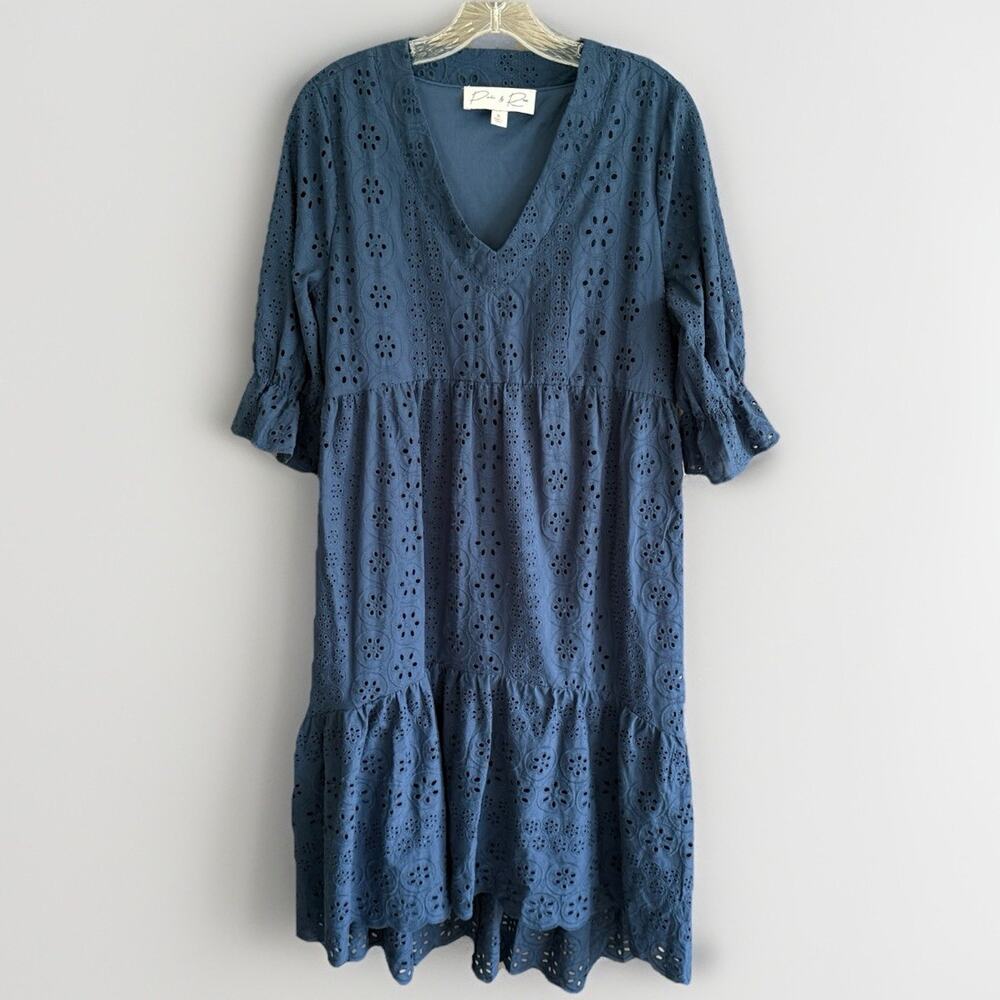 NWT Parker &‎ Rowe Dress Navy Eyelet Midi High-Low Hem Boho Chic Women's Size S